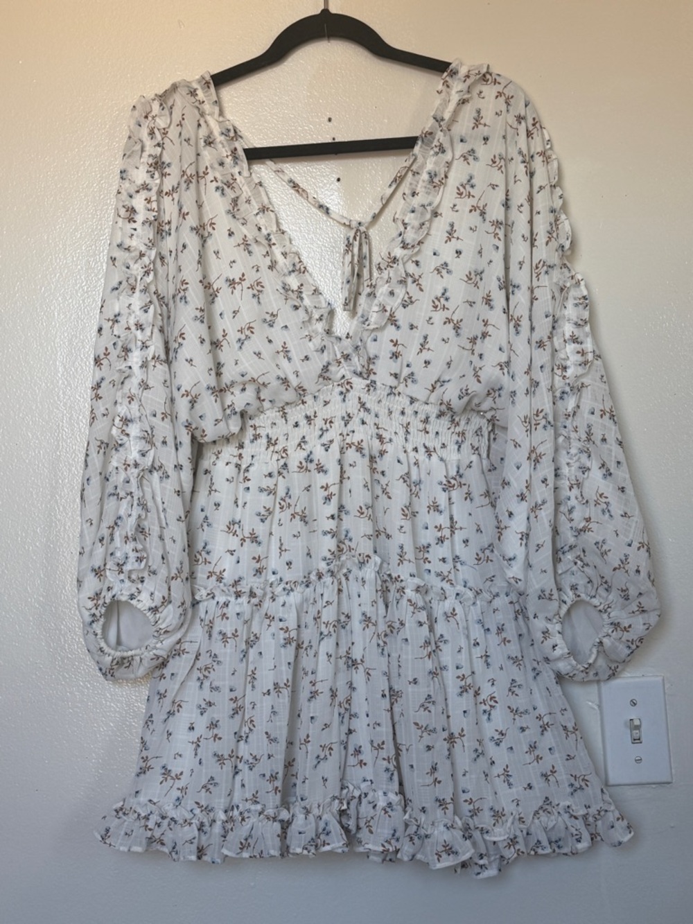 Floral Ruffle Mini Dress in Cream - Picture 3 of 14